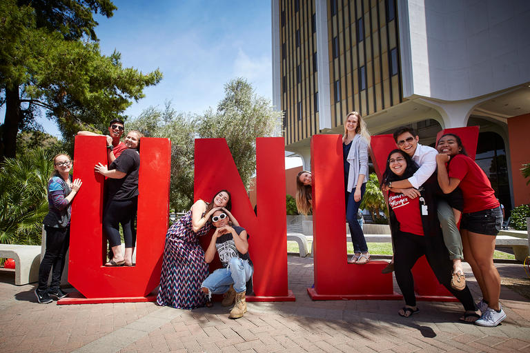 The UNLV letters on campus